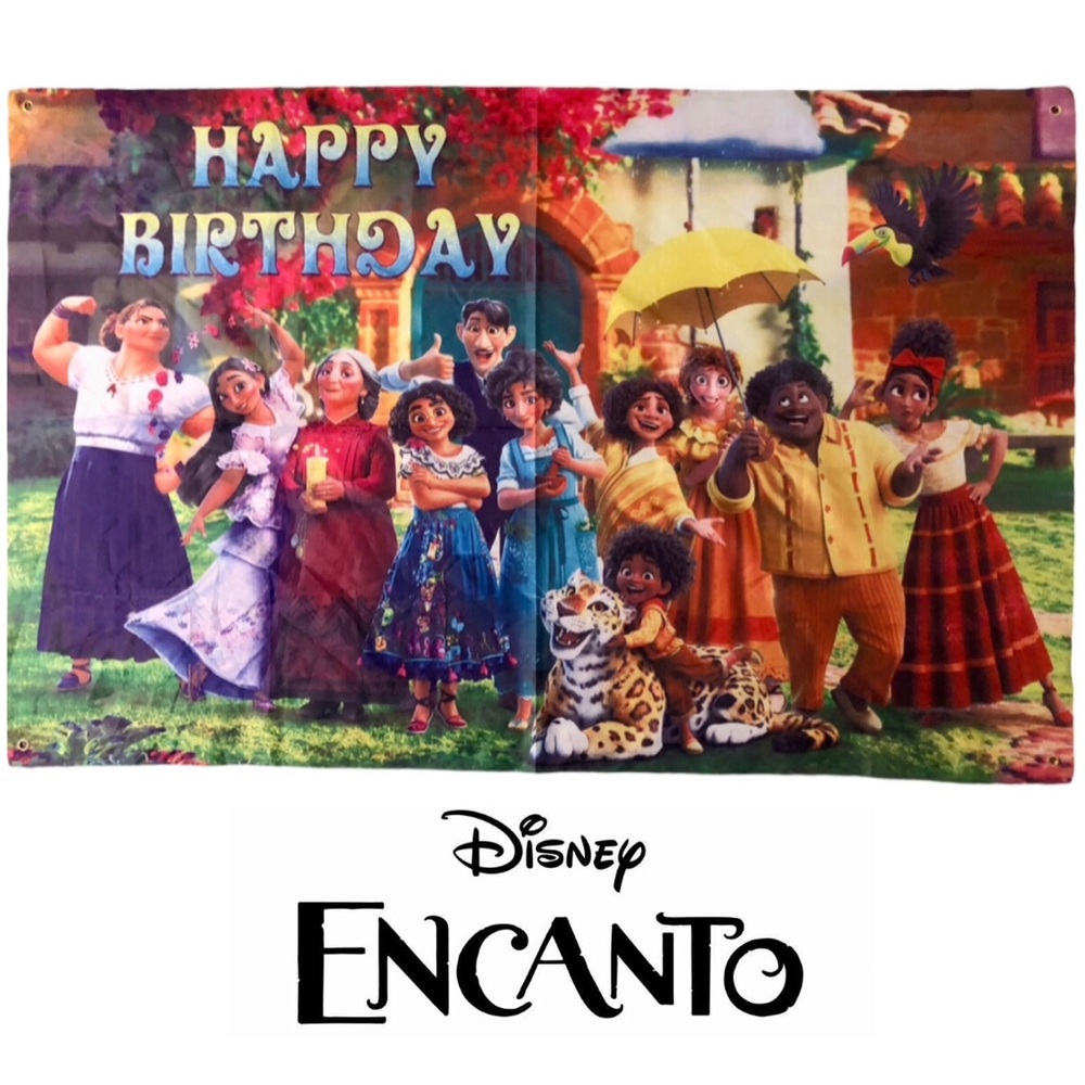 Disney Encanto Characters Happy Birthday Poly Fabric 39” X 61” Background Banner